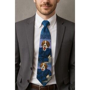 Vintage Big Dogs “The Dogfather” Silk Novelty Tie Funny Dog Necktie, Godfather